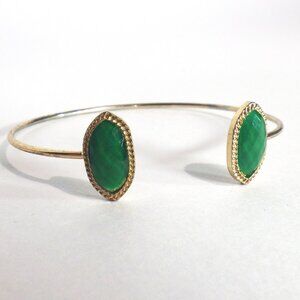 Open Cuff Bracelet Gold Tone w/Green Stones Delicate May Birthstone Adjustable